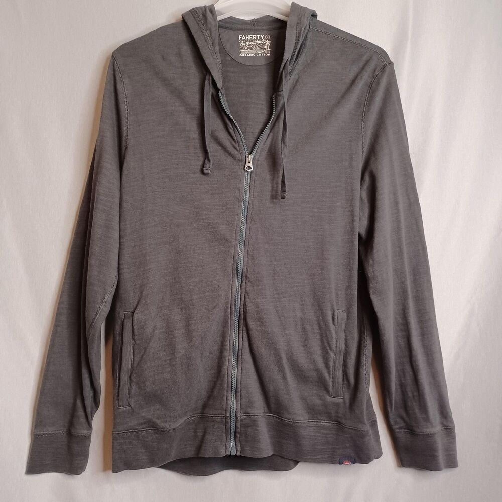Faherty Hoodie Mens Large Gray Sunwashed Organic Cotton Full Zip Lightweight